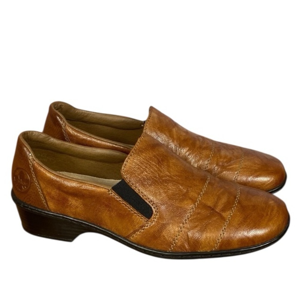 Rieker Distressed Tan Brown Leather Slip-On Classic Loafers Sz EU 38 - Picture 4 of 16